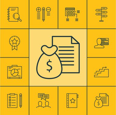 Proje Yönetimi simgeler mevcut rozet, garanti ve kişisel becerileri konular kümesi. Düzenlenebilir vektör çizim. Kazanmak, yapım, yönetim ve daha fazla vektör simge içerir.