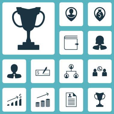 Çalışanın konumu, telefon konferansı ve özgeçmiş konularda Yönetim simgeler kümesi. Düzenlenebilir vektör çizim. Profil, PIN, Bank ve daha fazla vektör simge içerir.