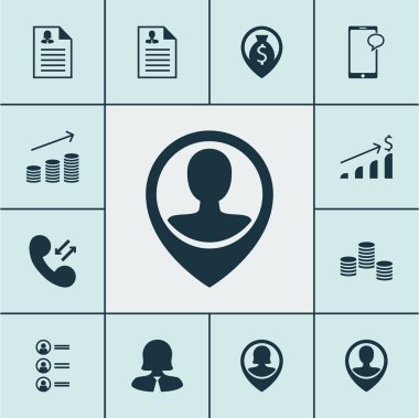 Özgeçmiş, paralar büyüme ve hücresel veri konuları İK simgeler kümesi. Düzenlenebilir vektör çizim. İş, çalışan, uygulama ve daha fazla vektör simge içerir.