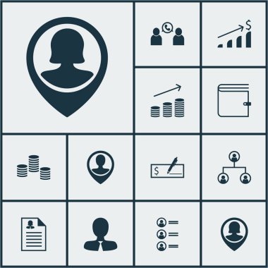 İş başvurusunda, paralar büyüme konular ve başarılı yatırım yönetimi simgeler kümesi. Düzenlenebilir vektör çizim. İş, cüzdan, kadın ve daha fazla vektör simge içerir.