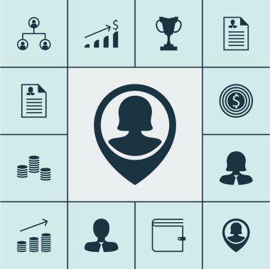 İK Yöneticisi, para ve para büyüme konular üzerinde simgeler kümesi. Düzenlenebilir vektör çizim. Artış, organizasyon, özgeçmiş ve daha fazla vektör simge içerir.