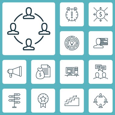 Proje Yönetimi simgeler mevcut rozet, tartışma ve büyüme konular kümesi. Düzenlenebilir vektör çizim. Yapma, Toplantı, büyüme ve daha fazla vektör simge içerir.