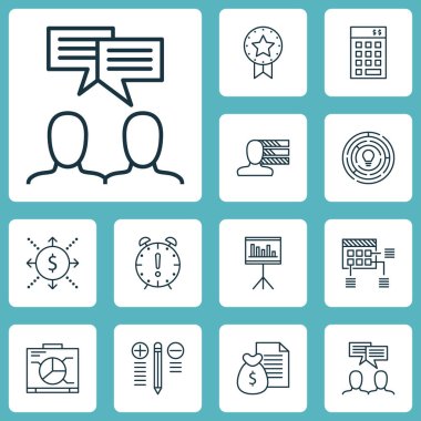 Gemide, yatırım ve yenilik konuları proje yönetimi simgeler kümesi. Düzenlenebilir vektör çizim. Kişilik, karar, rapor ve daha fazla vektör simge içerir.