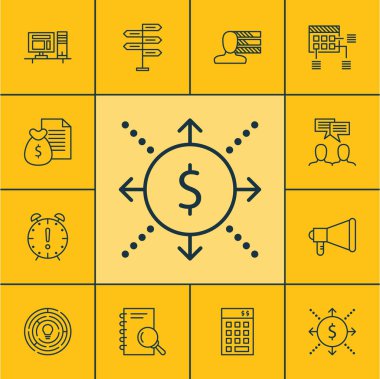 Zaman yönetimi, bilgisayar ve fırsat konularda proje yönetimi simgeler kümesi. Düzenlenebilir vektör çizim. Takım, Kişilik, zamanlama ve daha fazla vektör simge içerir.