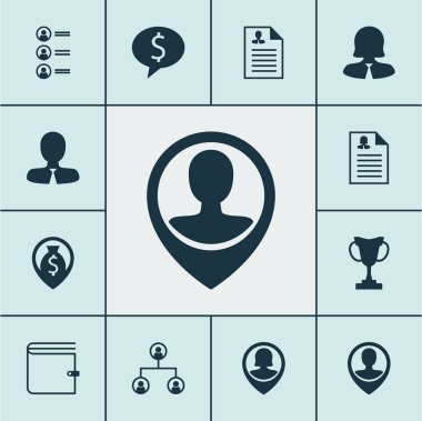 M-cüzdan, çalışanın konumu ve özgeçmiş konularda insan kaynakları simgeler kümesi. Düzenlenebilir vektör çizim. İş, listesi, profil ve daha fazla vektör simge içerir.