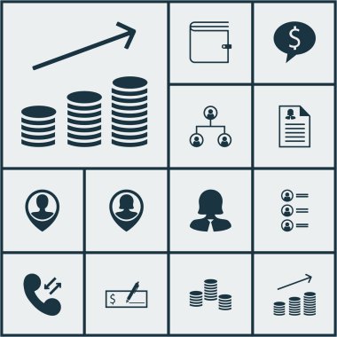 PIN çalışan, iş kadını ve hücresel veri konuları İK simgeler kümesi. Düzenlenebilir vektör çizim. Paralar, çanta, cüzdan ve daha fazla vektör simge içerir.