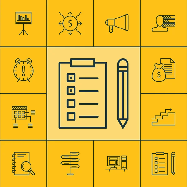 Conjunto de Ícones de Gestão de Projetos sobre Dinheiro, Crescimento e Tópicos de Relatório. Ilustração vetorial editável. Inclui publicidade, receita, tempo e mais ícones de vetor . — Vetor de Stock