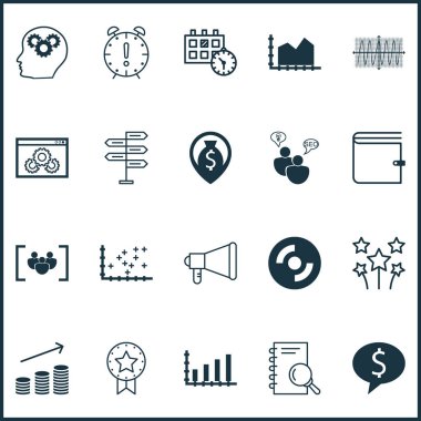 20 evrensel düzenlenebilir simgeler kümesi. Web, mobil ve App tasarım için kullanılabilir. Festival havai fişek, mevcut rozet, m-cüzdan ve daha fazlası gibi simgeleri içerir.