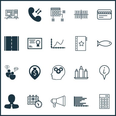 20 evrensel düzenlenebilir simgeler kümesi. Web, mobil ve App tasarım için kullanılabilir. Yöneticisi, çubuk grafik, beyin süreci ve daha fazlası gibi simgeleri içerir.