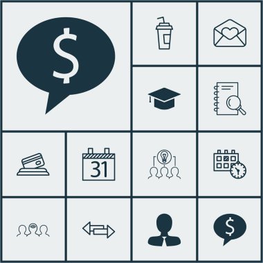 12 evrensel düzenlenebilir simgeler kümesi. Web, mobil ve App tasarım için kullanılabilir. Yöneticisi, e-posta, kavşak ve daha fazla tebrik gibi simgeleri içerir.
