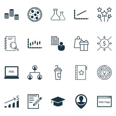 20 evrensel düzenlenebilir simgeler kümesi. Web, mobil ve App tasarım için kullanılabilir. Alışveriş gibi kağıt, çalışanın konumu ve daha fazlasını içeren.