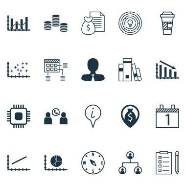 20 evrensel düzenlenebilir simgeler kümesi. Web, mobil ve App tasarım için kullanılabilir. Daire grafiği, Yöneticisi, Kütüphane ve daha fazlası gibi simgeleri içerir.