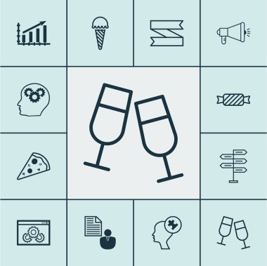 12 evrensel düzenlenebilir simgeler kümesi. Web, mobil ve App tasarım için kullanılabilir. Beyin süreci, Web sitesi performans, boş şerit ve daha fazlası gibi simgeleri içerir.