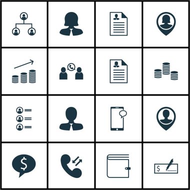 İş anlaşması, para ve çalışanın konumu konularda İK simgeler kümesi. Düzenlenebilir vektör çizim. Çalışan, başvuru, kadın ve daha fazla vektör simge içerir.