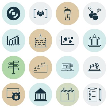 16 evrensel düzenlenebilir simgeler kümesi. Web, mobil ve App tasarım için kullanılabilir. Büyüme, güvenlik, Eğitim Merkezi ve daha fazlası gibi simgeleri içerir.