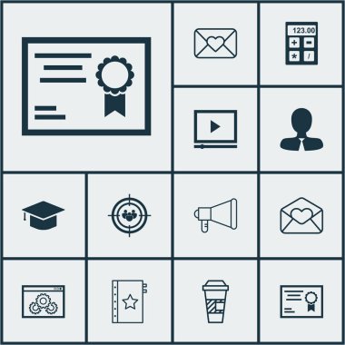 12 evrensel düzenlenebilir simgeler kümesi. Web, mobil ve App tasarım için kullanılabilir. Duyuru, mali, Yöneticisi ve daha fazlası gibi simgeleri içerir.