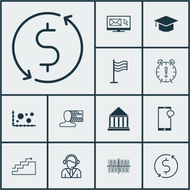 12 evrensel düzenlenebilir simgeler kümesi. Web, mobil ve App tasarım için kullanılabilir. Zaman yönetimi, Eğitim Merkezi, PIN ve daha fazlası gibi simgeleri içerir.
