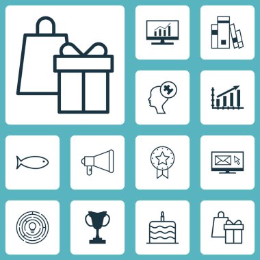 12 evrensel düzenlenebilir simgeler kümesi. Web, mobil ve App tasarım için kullanılabilir. Duyuru, mevcut rozet, insan aklının ve daha fazlası gibi simgeleri içerir.