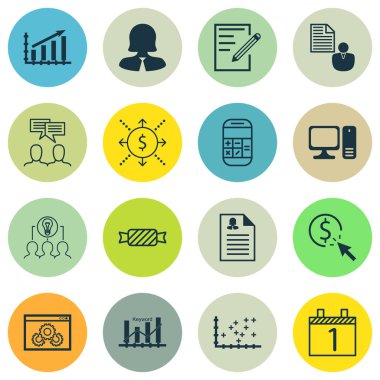 16 evrensel düzenlenebilir simgeler kümesi. Web, mobil ve App tasarım için kullanılabilir. Kar grafiği, kağıt, kadın uygulaması ve daha fazlası gibi simgeleri içerir.