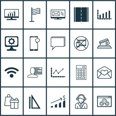 20 evrensel düzenlenebilir simgeler kümesi. Web, mobil ve App tasarım için kullanılabilir. Kredi kartı, Email, hareket eden ve daha fazla yasak tebrik gibi simgeleri içerir.