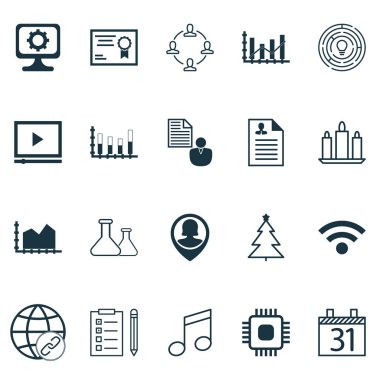 20 evrensel düzenlenebilir simgeler kümesi. Web, mobil ve App tasarım için kullanılabilir. Rapor, sıra grafik, sertifika ve daha fazlası gibi simgeleri içerir.