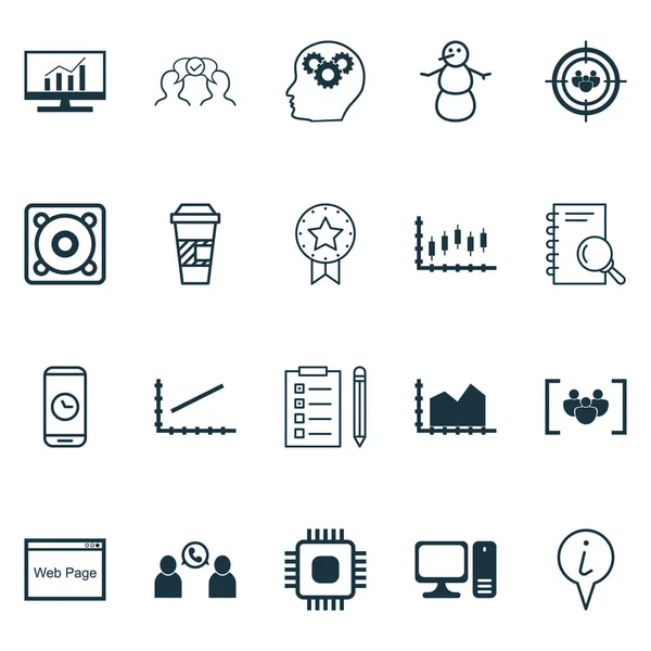 Conjunto de 20 iconos editables universales. Puede ser utilizado para el diseño web, móvil y de aplicaciones. Incluye iconos como conferencia telefónica, invierno, proceso cerebral y más . — Vector de stock