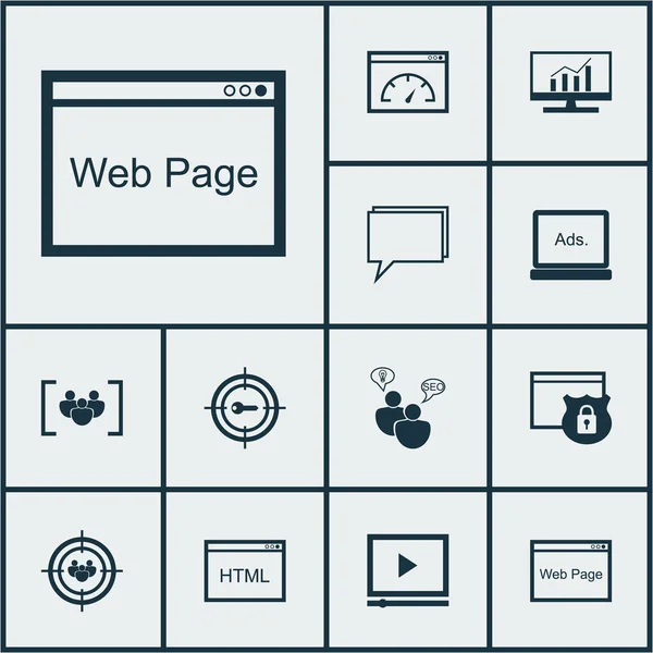 广告上的图标关键字营销、 加载速度和安全主题组。可编辑的矢量图。包括显示、 性能、 组和更多的矢量图标. — 图库矢量图片