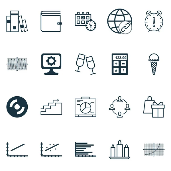 Conjunto de 20 iconos editables universales. Puede ser utilizado para el diseño web, móvil y de aplicaciones. Incluye iconos tales como gestión del tiempo, alimentos congelados, billetera y más . — Vector de stock