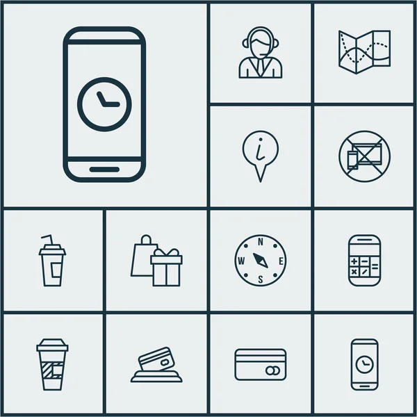 Conjunto de iconos de viaje en café para llevar, hoja de ruta y temas móviles prohibidos. Ilustración vectorial editable. Incluye Localizar, No, Beber Y Más Vectores Iconos . — Vector de stock