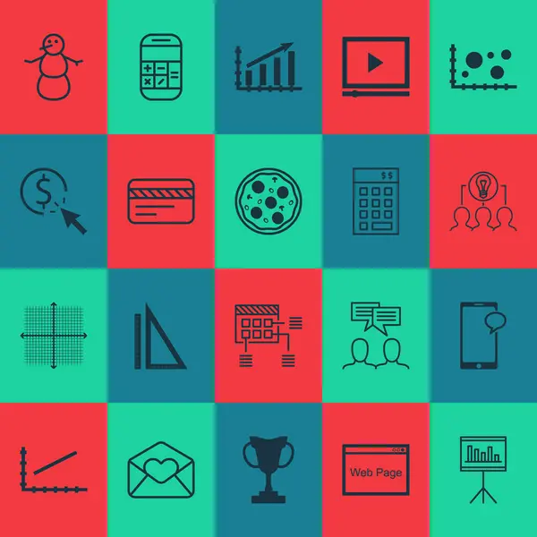 Conjunto de 20 iconos editables universales. Puede ser utilizado para el diseño web, móvil y de aplicaciones. Incluye iconos como torneo, comida de pizza, reproductor de video y más . — Vector de stock