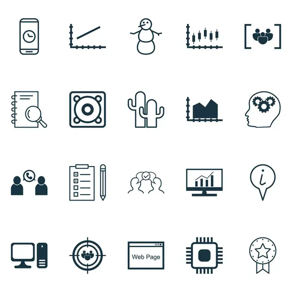 Conjunto de 20 iconos editables universales. Puede ser utilizado para el diseño web, móvil y de aplicaciones. Incluye iconos como la insignia actual, música, duración de la llamada y más . — Vector de stock