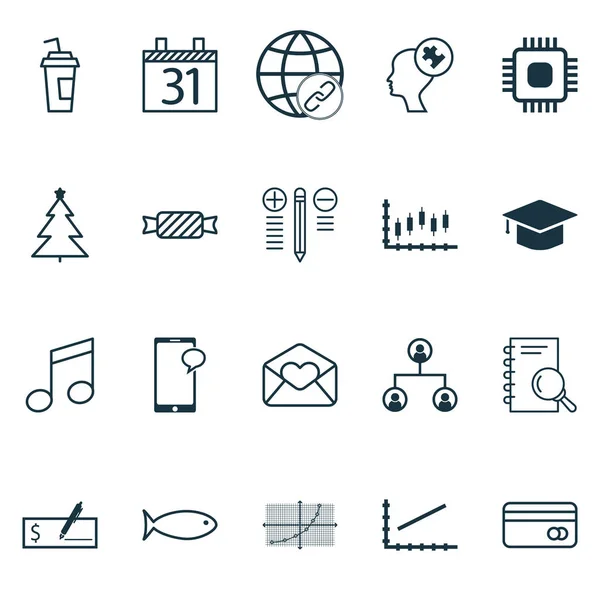 Conjunto de 20 iconos editables universales. Puede ser utilizado para el diseño web, móvil y de aplicaciones. Incluye iconos como análisis, bolsa de valores, conectividad y más . — Vector de stock