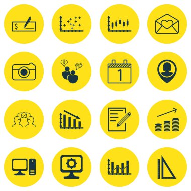 16 evrensel düzenlenebilir simgeler kümesi. Web, mobil ve App tasarım için kullanılabilir. E-posta, işbirliği, yükseltme diyagramı ve daha fazla tebrik gibi simgeler içerir.