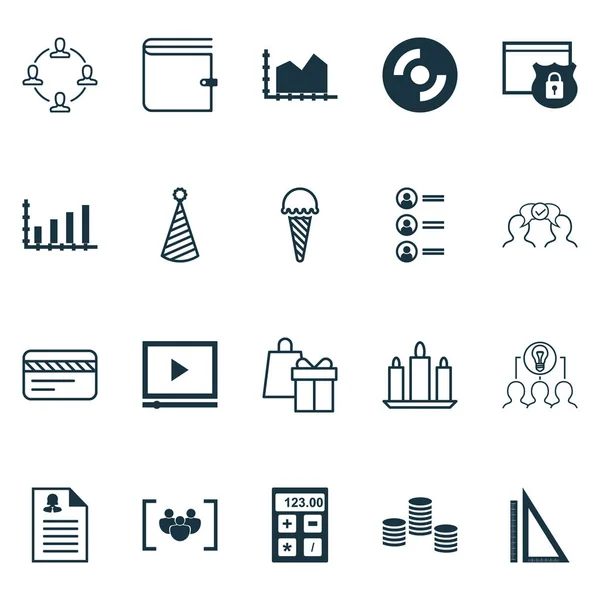 Conjunto de 20 iconos editables universales. Puede ser utilizado para el diseño web, móvil y de aplicaciones. Incluye iconos como cooperación, dinámica, medición y más . — Vector de stock