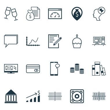 20 evrensel düzenlenebilir simgeler kümesi. Web, mobil ve App tasarım için kullanılabilir. Bilgisayar, yükleme hızı, para gezinme ve daha fazlası gibi simgeleri içerir.