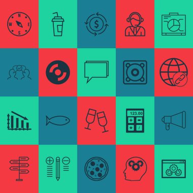 20 evrensel düzenlenebilir simgeler kümesi. Web, mobil ve App tasarım için kullanılabilir. Bağlantı gibi simgeleri beyin sürecinin, balıkçılık ve daha fazlasını içerir.