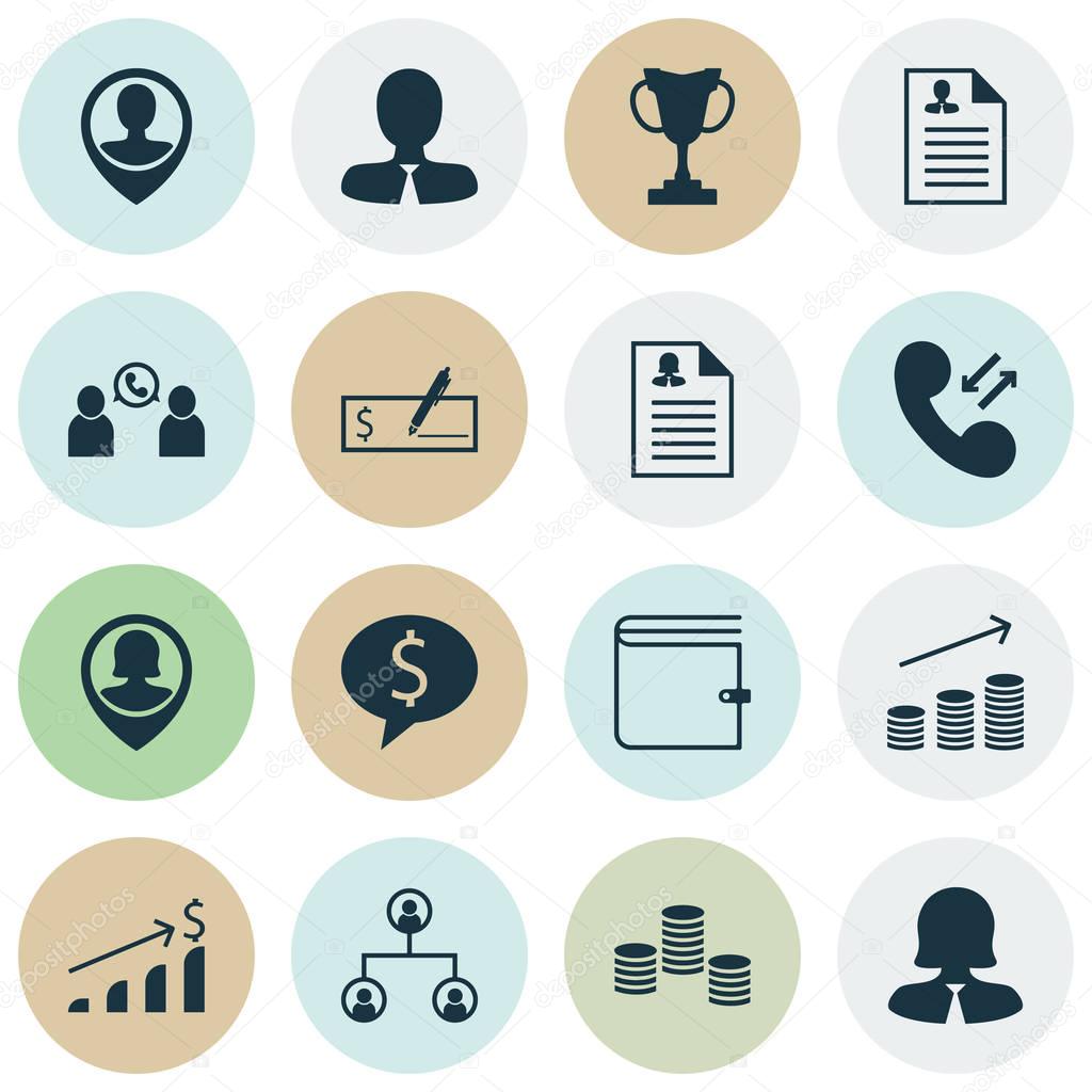 Set Of Management Icons On Tree Structure, Business Deal And Curriculum Vitae Topics. Editable Vector Illustration. Includes Prize, Phone, Discussion And More Vector Icons.
