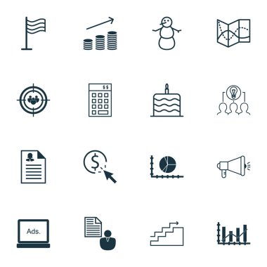 16 evrensel düzenlenebilir simgeler kümesi. Web, mobil ve App tasarım için kullanılabilir. PIN, yol haritası, kutlama pastası ve daha fazlası gibi simgeleri içerir.