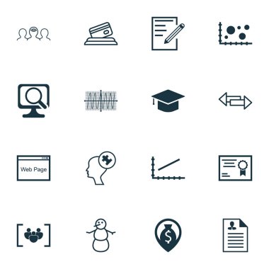 16 evrensel düzenlenebilir simgeler kümesi. Web, mobil ve App tasarım için kullanılabilir. Soru formu, kredi kartı, özgeçmiş ve daha fazlası gibi simgeleri içerir.