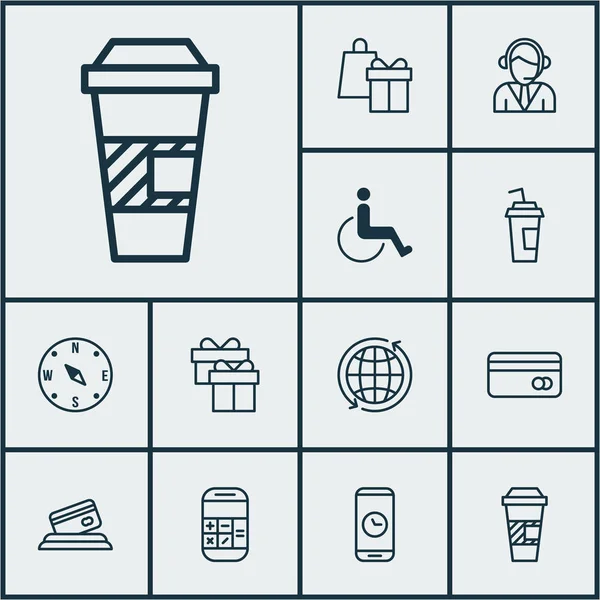 Set Of Traveling Icons On Shopping, Present And Call Duration Topics. Editable Vector Illustration. Includes Phone, Call, Debit And More Vector Icons. — Stock Vector