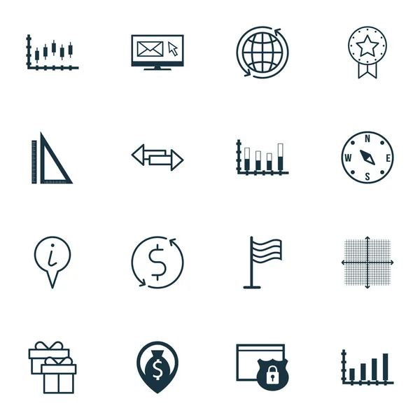 Conjunto de 16 iconos editables universales. Puede ser utilizado para el diseño web, móvil y de aplicaciones. Incluye iconos como dinámica, localizar, cuadrícula gráfica y más . — Vector de stock