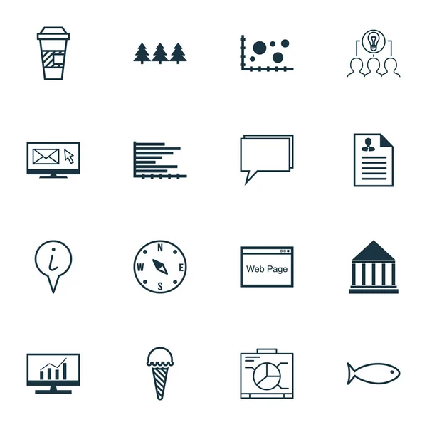 Conjunto de 16 iconos editables universales. Puede ser utilizado para el diseño web, móvil y de aplicaciones. Incluye iconos como Conferencia, Centro de Educación, Curriculum Vitae y más . — Vector de stock