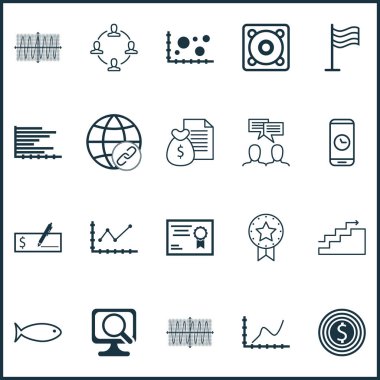 20 evrensel düzenlenebilir simgeler kümesi. Web, mobil ve App tasarım için kullanılabilir. Cosinus diyagramı, başarı grafiği, bankacilik ve daha fazlası gibi simgeleri içerir.