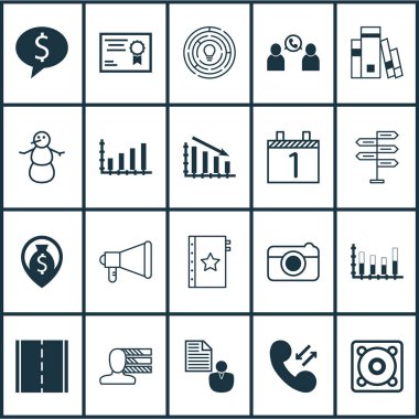 20 evrensel düzenlenebilir simgeler kümesi. Web, mobil ve App tasarım için kullanılabilir. Rapor, iş anlaşması, parçalı çubuk grafik ve daha fazlası gibi simgeleri içerir.