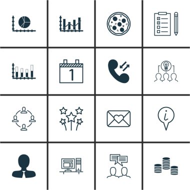 16 evrensel düzenlenebilir simgeler kümesi. Web, mobil ve App tasarım için kullanılabilir. Uyarı mektubu, birlikte çalışma çözümü, işbirliği ve daha fazlası gibi simgeleri içerir.