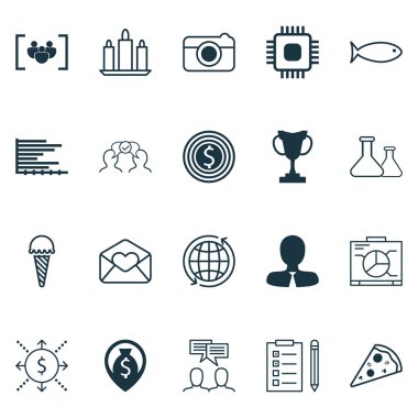 20 evrensel düzenlenebilir simgeler kümesi. Web, mobil ve App tasarım için kullanılabilir. Balmumu, yönetim kurulu, iş hedefi ve daha fazlası gibi simgeleri içerir.