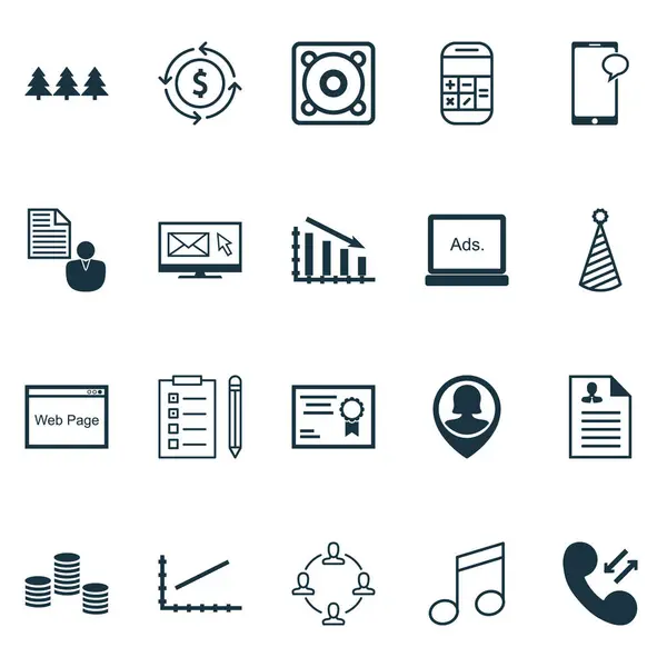 Conjunto de 20 iconos editables universales. Puede ser utilizado para el diseño web, móvil y de aplicaciones. Incluye iconos como Curriculum Vitae, Gráfico de línea, Gráfico de fallos y más . — Vector de stock