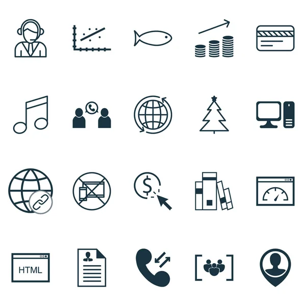 Conjunto de 20 iconos editables universales. Puede ser utilizado para el diseño web, móvil y de aplicaciones. Incluye iconos como velocidad de carga, árbol decorado, biblioteca y más . — Vector de stock