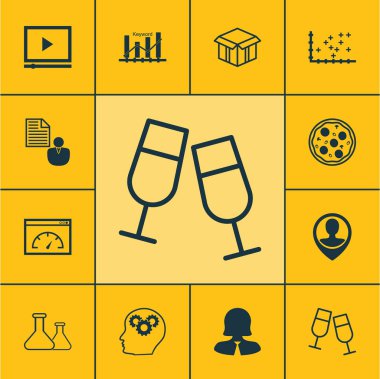 12 evrensel düzenlenebilir simgeler kümesi. Web, mobil ve App tasarım için kullanılabilir. Video oynatıcı, anahtar kelime optimizasyonu, kimyasal ve daha fazlası gibi simgeleri içerir.