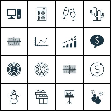 16 evrensel düzenlenebilir simgeler kümesi. Web, mobil ve App tasarım için kullanılabilir. Başarı grafik, masaüstü bilgisayar, yenilik ve daha fazlası gibi simgeleri içerir.